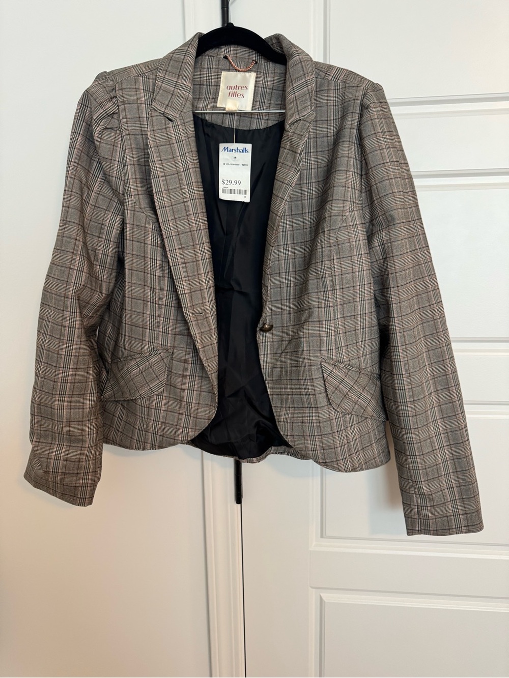 Outre Filles Gray Plaid Single-Button Blazer